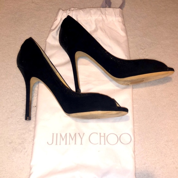 Jimmy Choo Deceive Glitter Peep Toe Pumps Size 37.5 - Picture 4 of 6